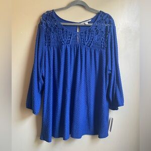 NWT Zac and Rachel Swiss dot flutter sleeve blue blouse in size 3X mature